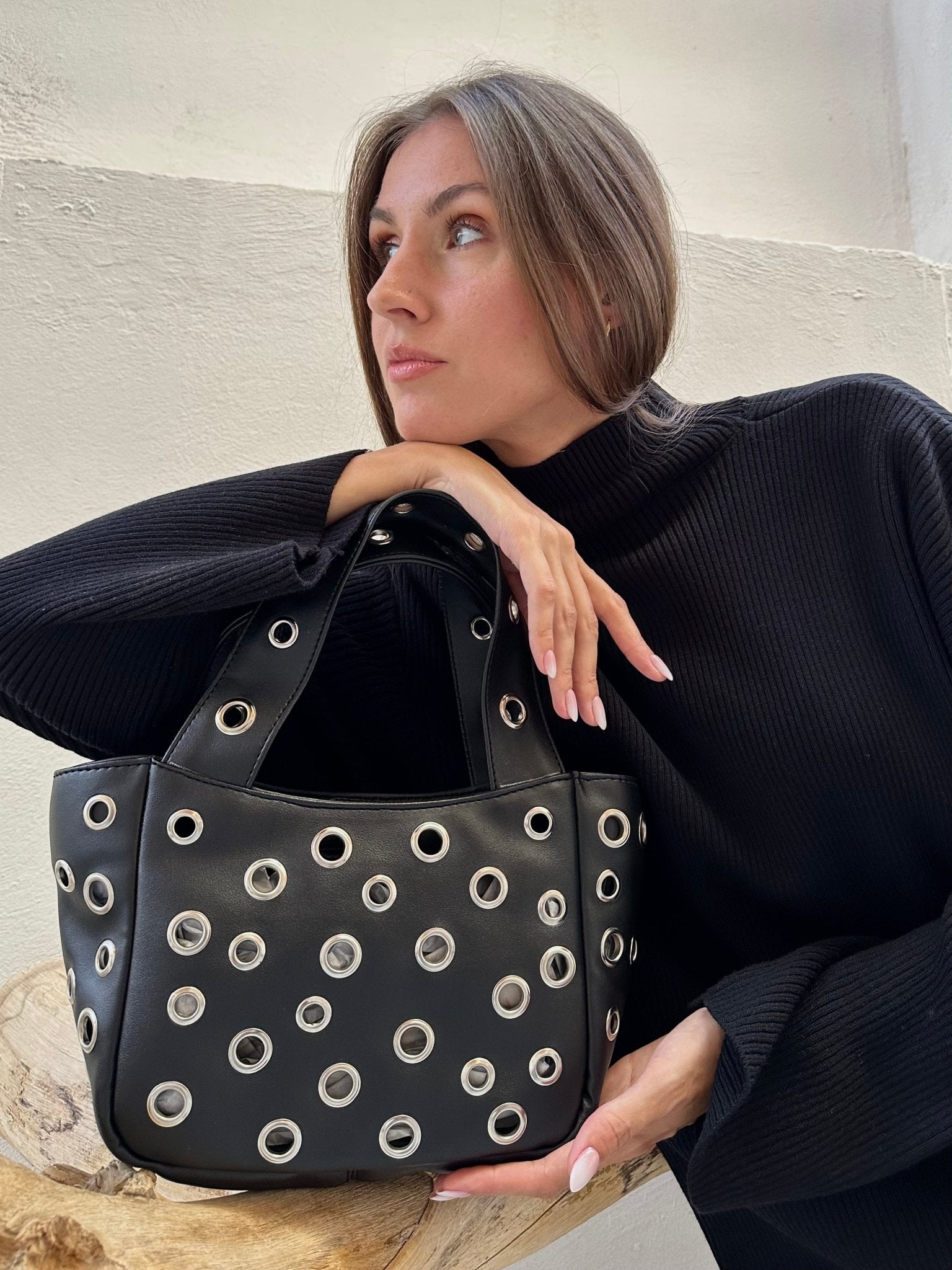 Black Flat Studs Bag Mii