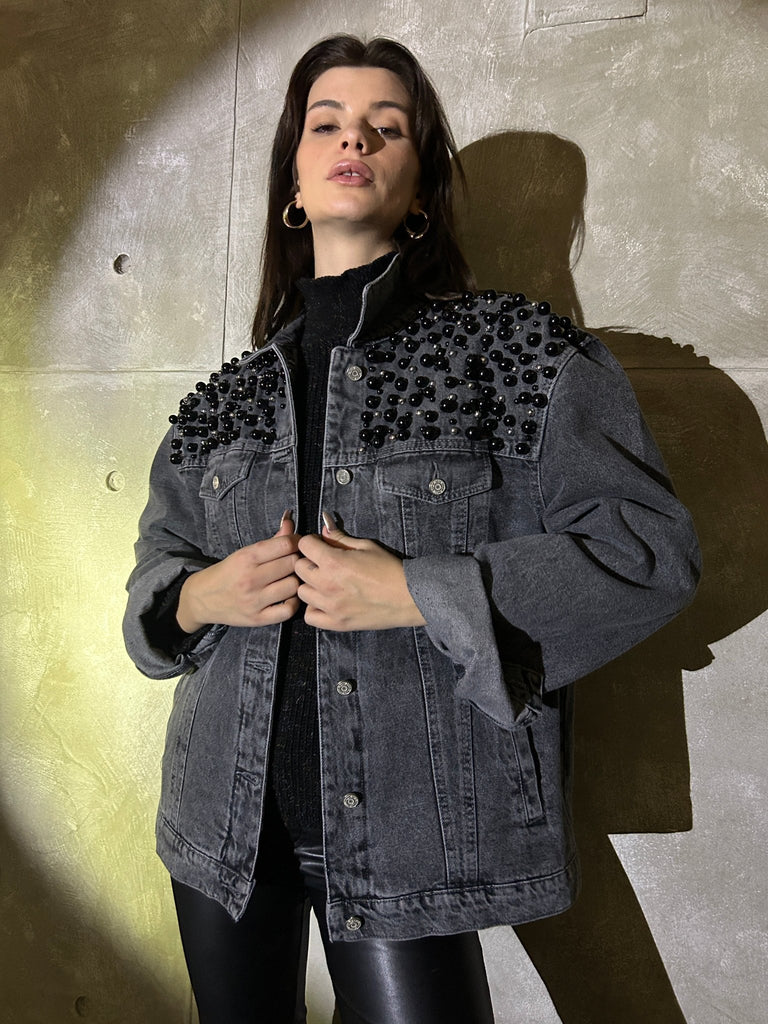Black Pearl Grey Oversized Jacket - Mii