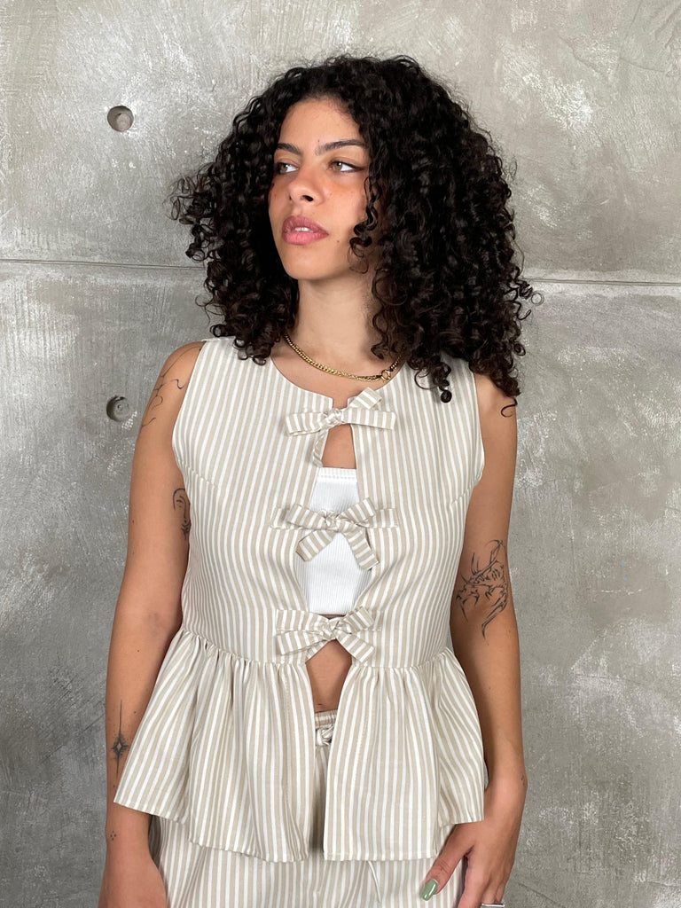Beige Frenchy Striped Sleeveless Top - Mii