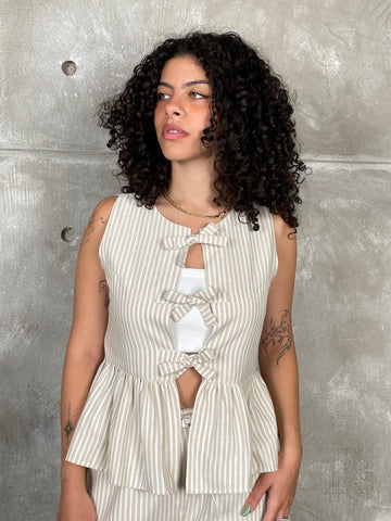 Beige Frenchy Striped Sleeveless Top - Mii
