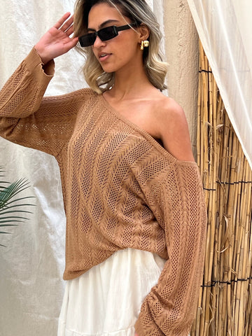 Beige Hollow Out Blouse - Mii