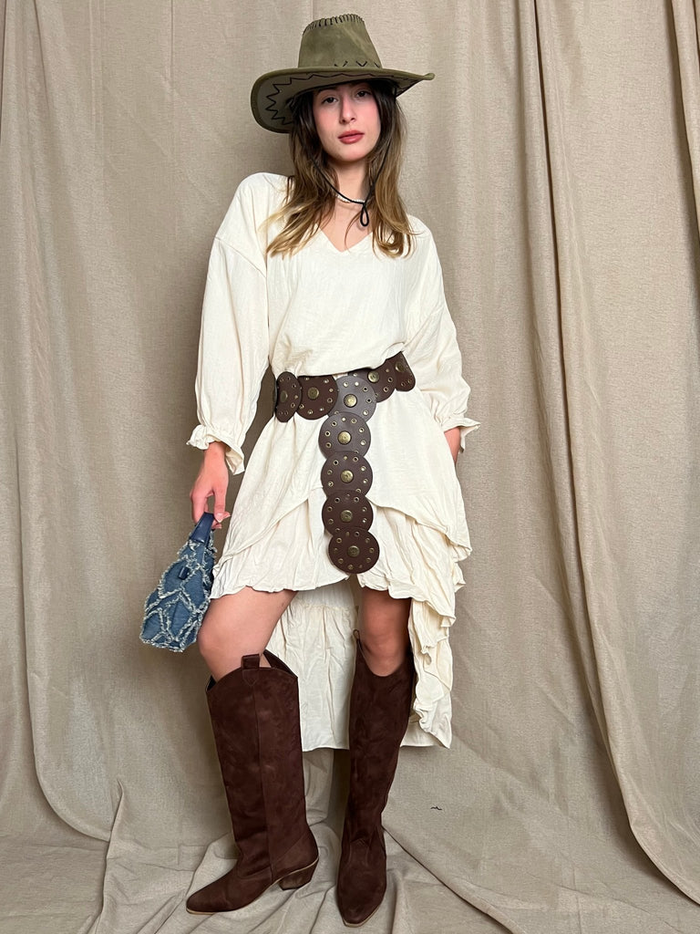 Beige Linen Fringes Dress - Mii