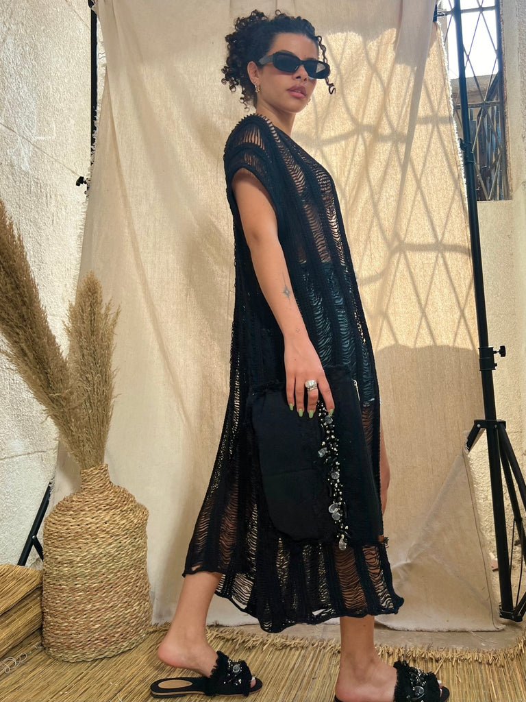 Black Beach Coverup Long Cardigan - Mii