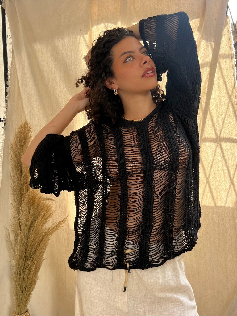 Black Beach Coverup Short Dress - Mii