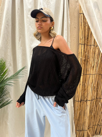 Black Hollow Out Blouse - Mii