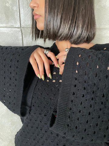 Black Hollow Soft Knit Pullover - Mii