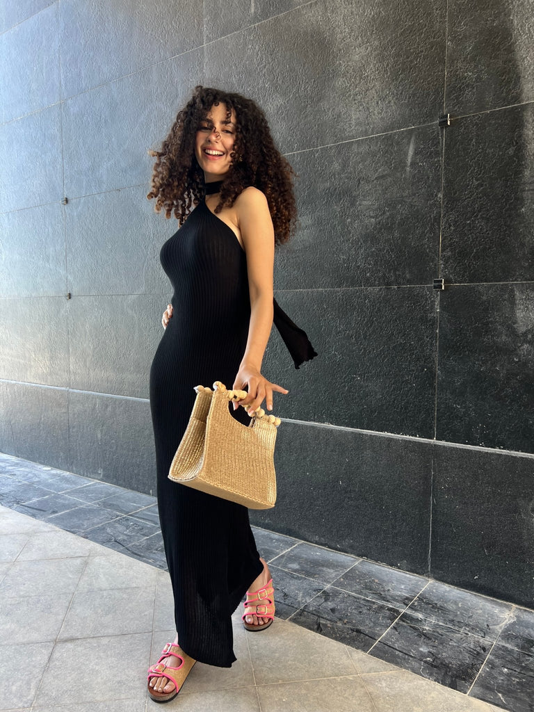 Black Long Backless Scarf Dress - Mii