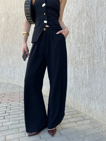 Black Metal Button Formal Pants - Mii