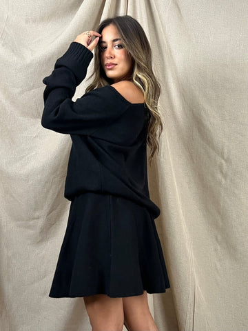 Black Off Shoulder Knit Set - Mii