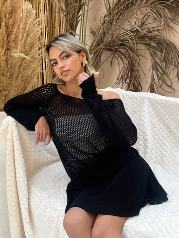 Black Off Shoulder Skirt Set - Mii