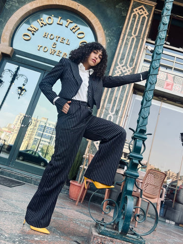 Black Pinstripe Suit Pants - Mii