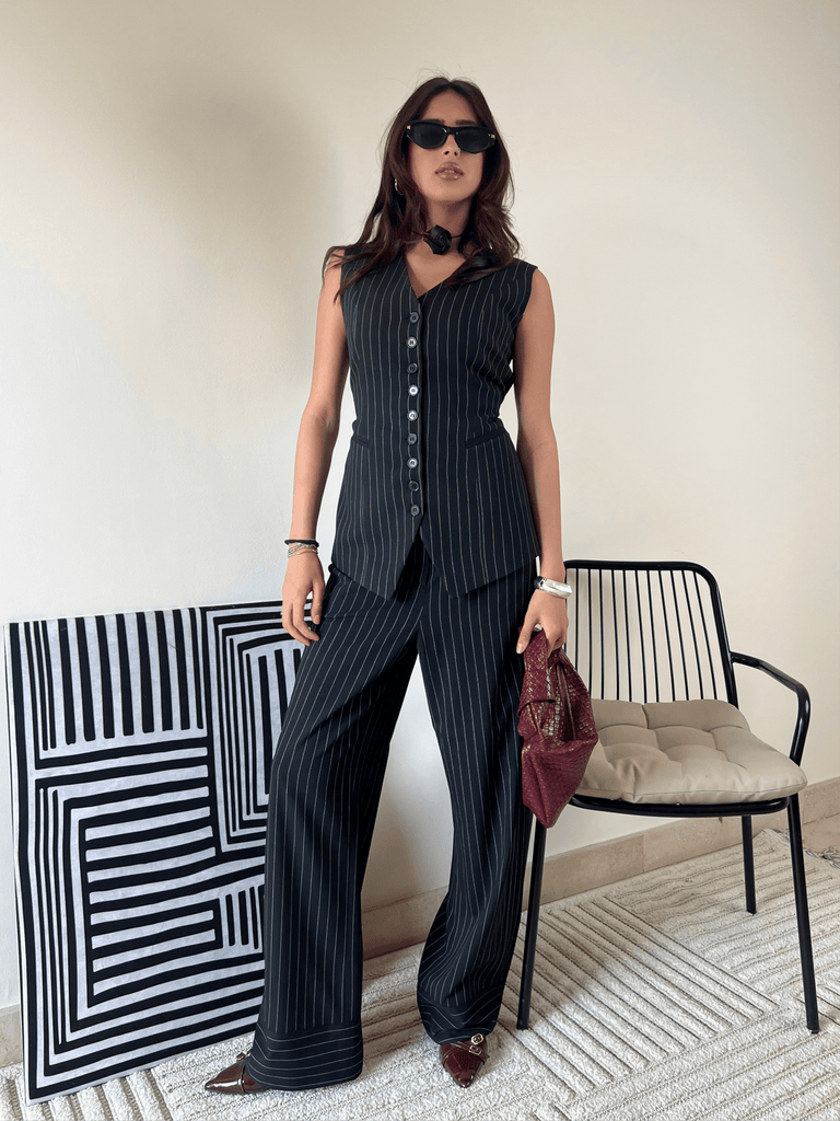 Black Pinstripe Vest - Mii