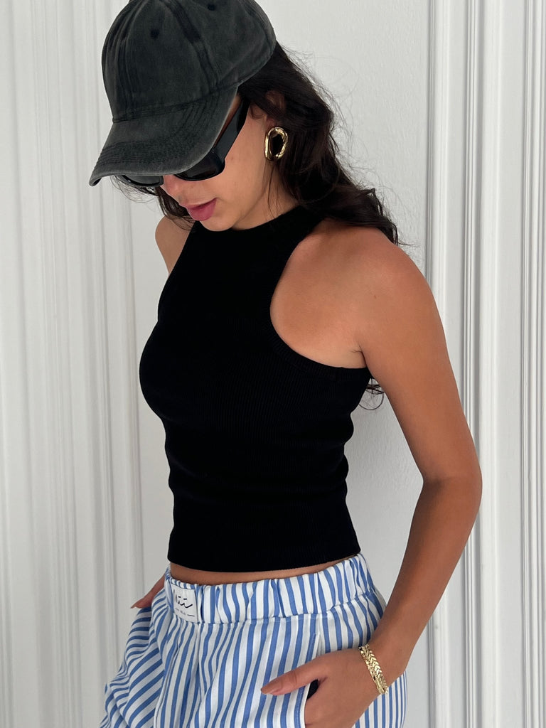 Black Racer Ribbed Top - Mii