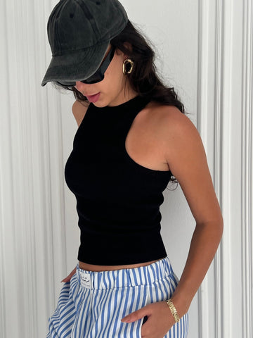 Black Racer Ribbed Top - Mii