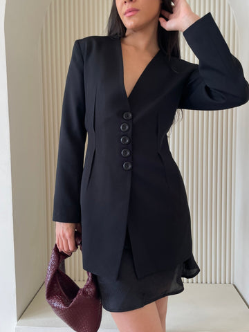 Black Snatched Waist Blazer - Mii