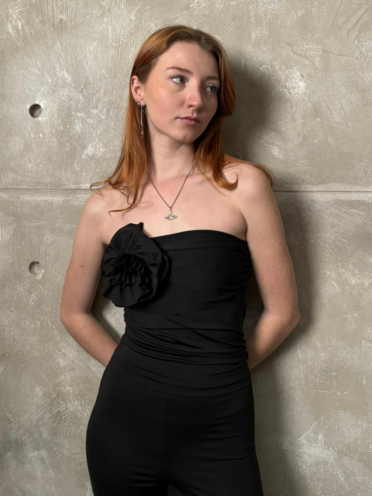 Black Strapless Top (with removable flower) - Mii