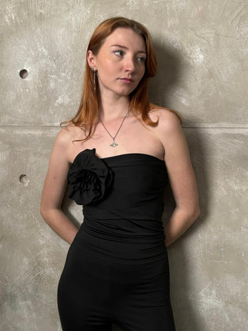 Black Strapless Top (with removable flower) - Mii