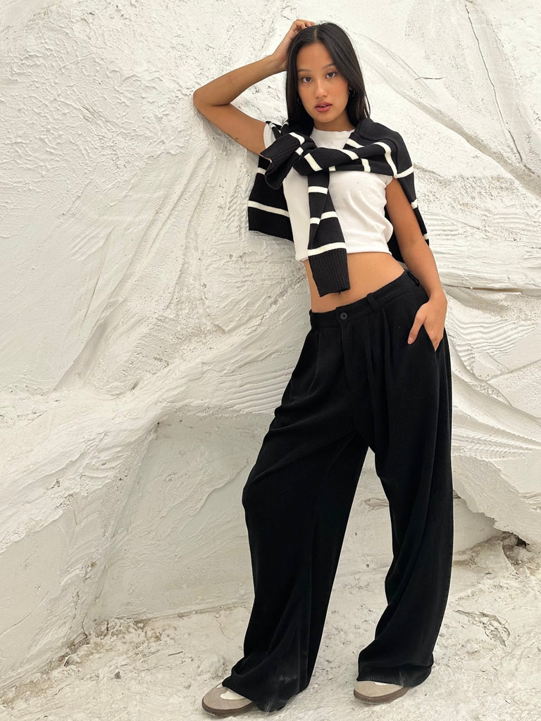 Black Tailored Coduroy Pants - Mii