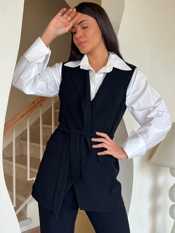 Black Tie On Snatched Waist Vest - Mii