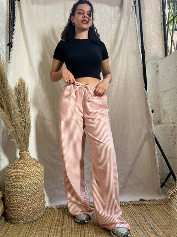 Brick Drawstring Waist Striped Pants - Mii