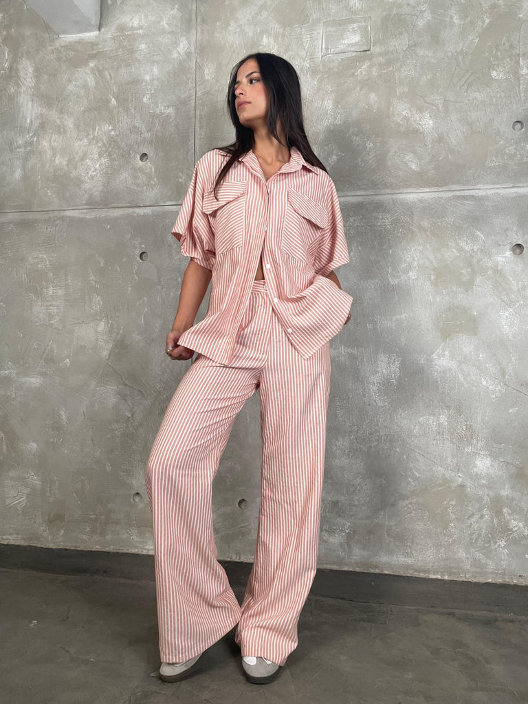 Brick High Waisted Striped Pants - Mii