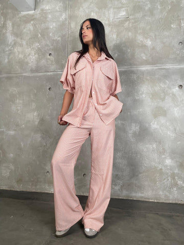 Brick High Waisted Striped Pants - Mii