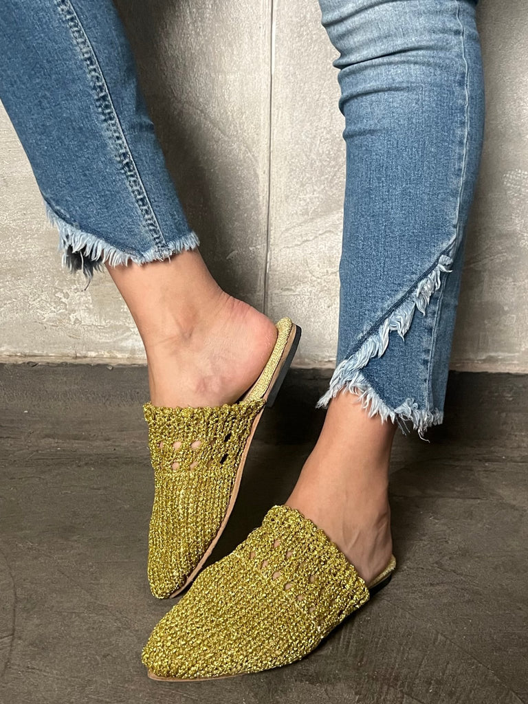 Gold Woven Sparkle Mule - Mii