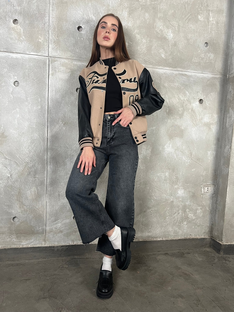 Grey High Waisted Cropped Denim - Mii