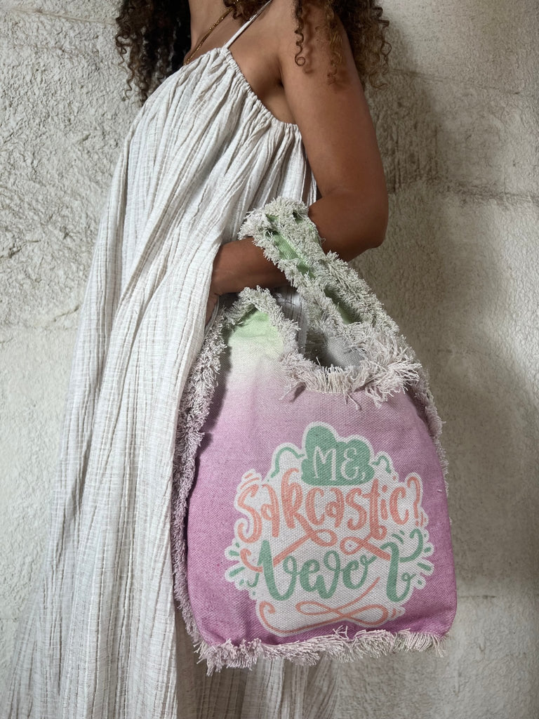 “Me, Sarcastic? Never” Green x Pink Hobo Bag - Mii