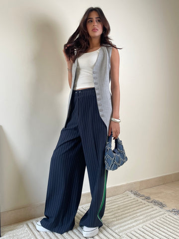 Navy Double Waist Pants - Mii