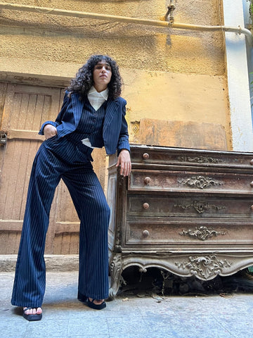 Navy Pinstripe Suit Pants - Mii