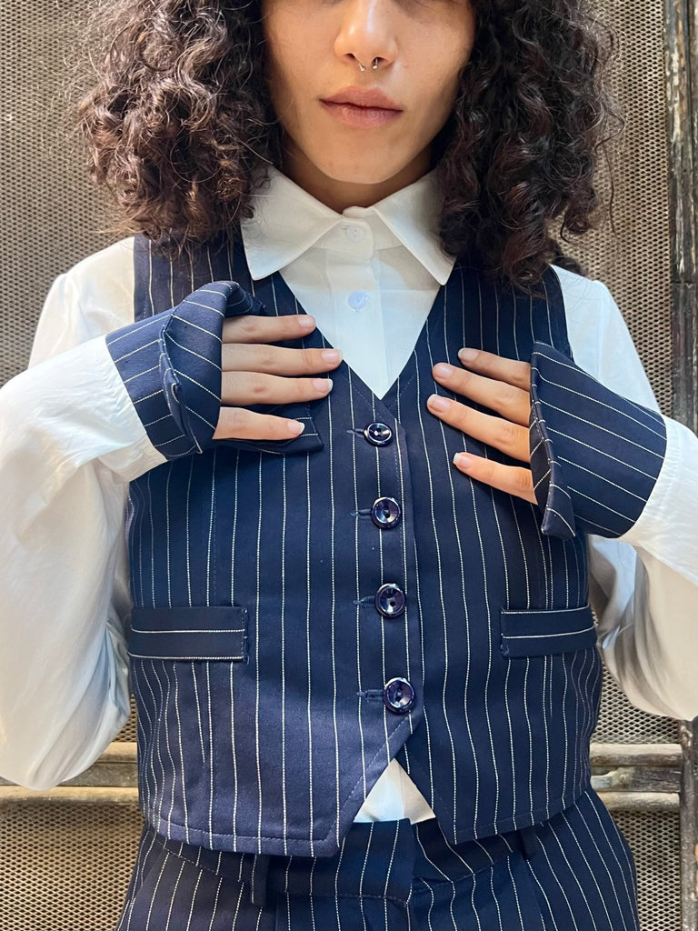 Navy Pinstripe Suit Vest - Mii
