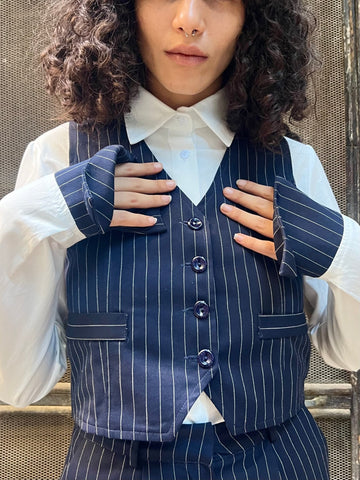 Navy Pinstripe Suit Vest - Mii