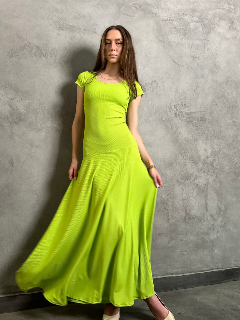 Neon Green Long Ballerina Dress - Mii