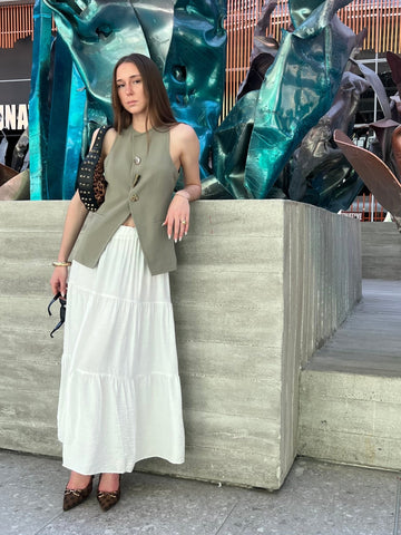 Olive French Style Metal Button Vest - Mii