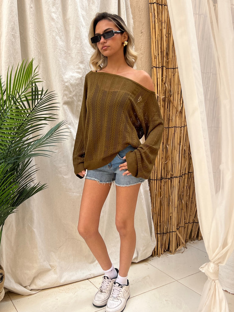 Olive Hollow Out Blouse - Mii