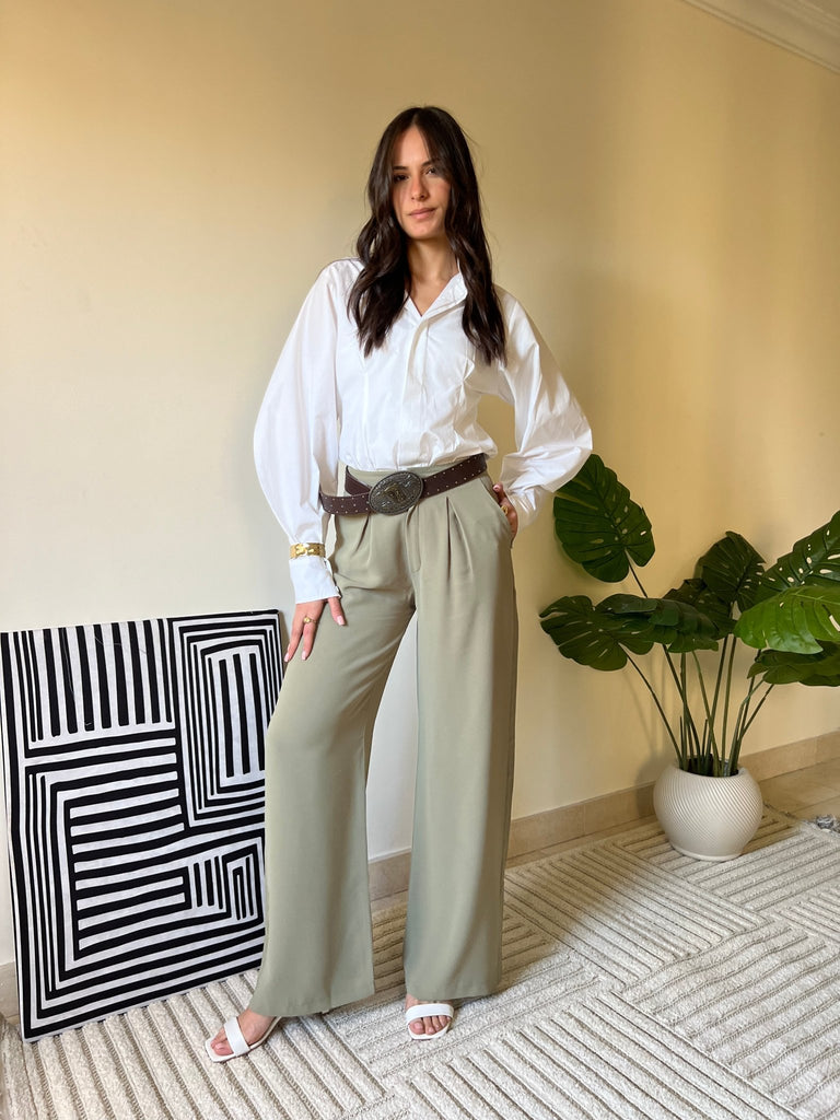Olive Metal Button Formal Pants - Mii
