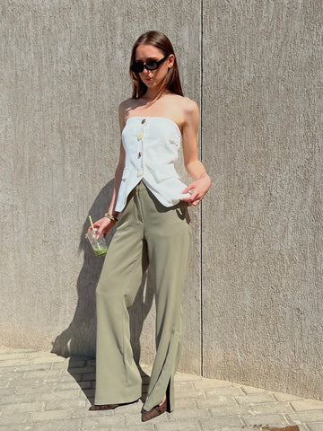 Olive Side Slit Formal Pants - Mii