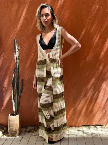 OliveXBeige Hollow Out Long Cardigan Set - Mii