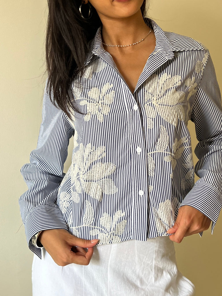 Pinstripe Flowery Blue Shirt - Mii