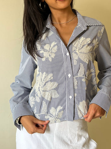 Pinstripe Flowery Blue Shirt - Mii