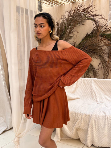 Rust Off Shoulder Skirt Set - Mii