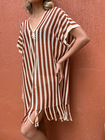 Rust X Beige Pinstripe Coverup - Mii