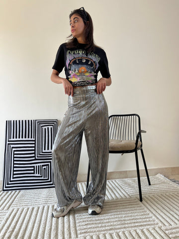 Silver Pleated Pants - Mii