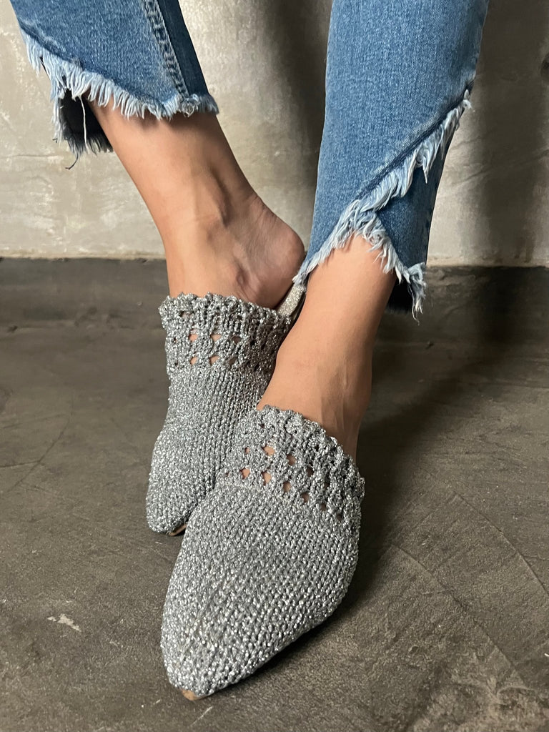 Silver Woven Sparkle Mule - Mii