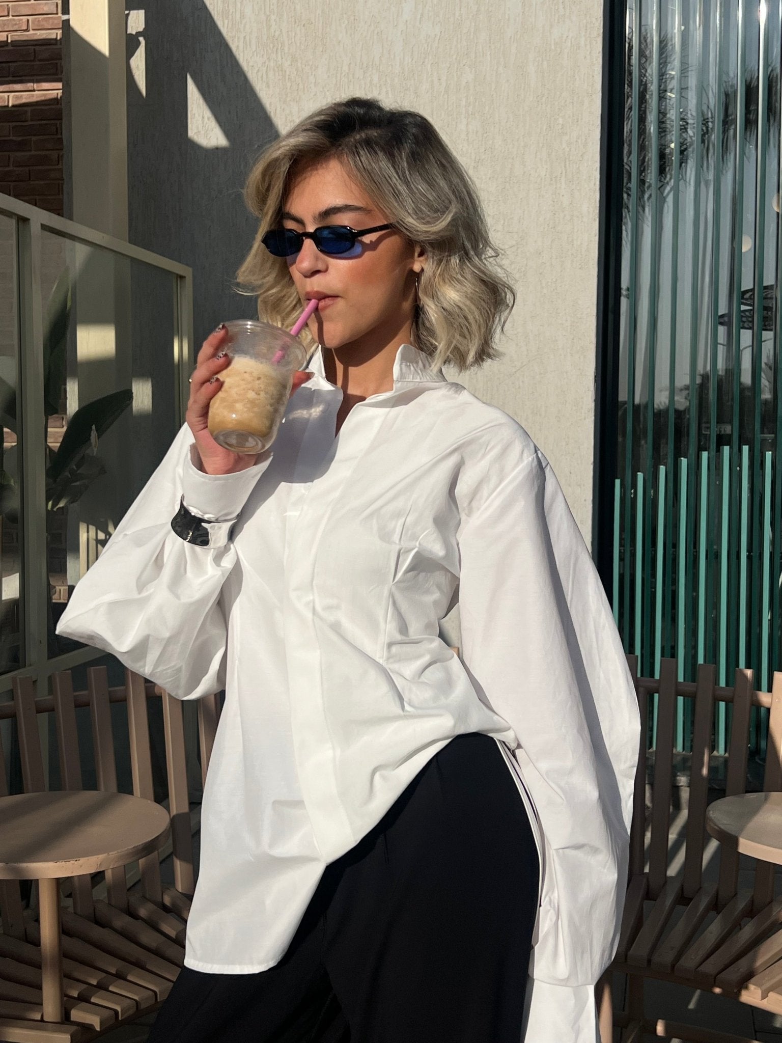 White Cinched Puff Sleeves Shirt – Mii
