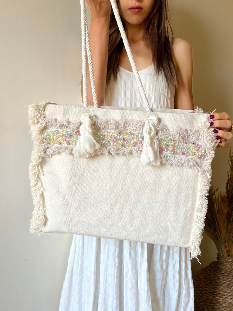 White Colorful Beads Summer Bag - Mii