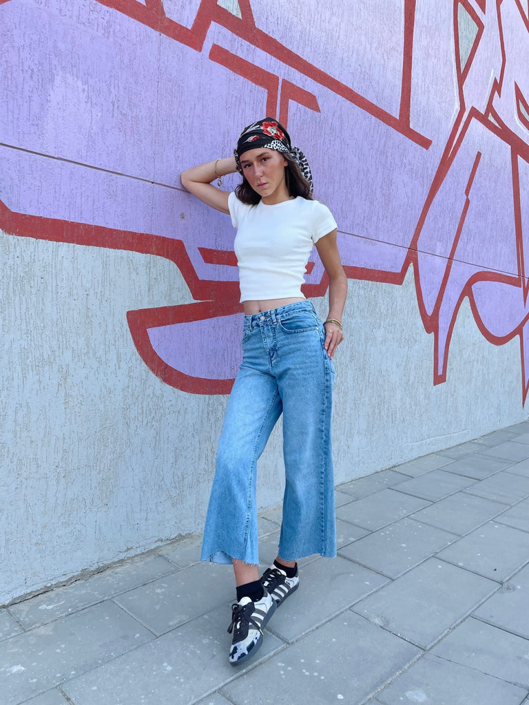 White Half Sleeve Ribbed Top - Mii