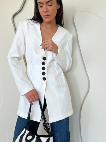 White Snatched Waist Blazer - Mii