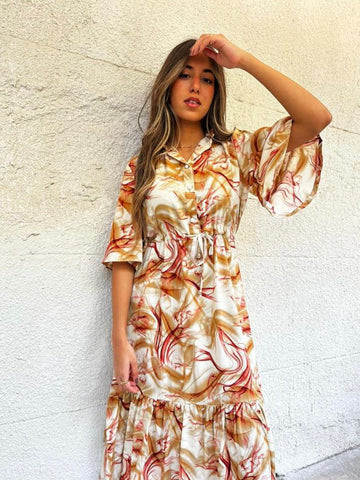 Beige Marble Print Dress - Mii